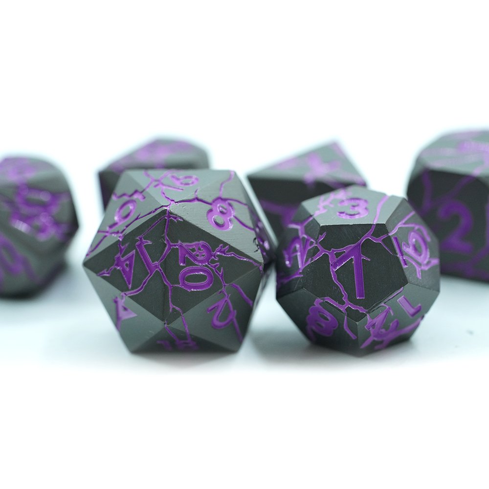 Yushun Customized Zinc Alloy D20 D6 Crack Metal Sharp Purple Throwing Dice For Games