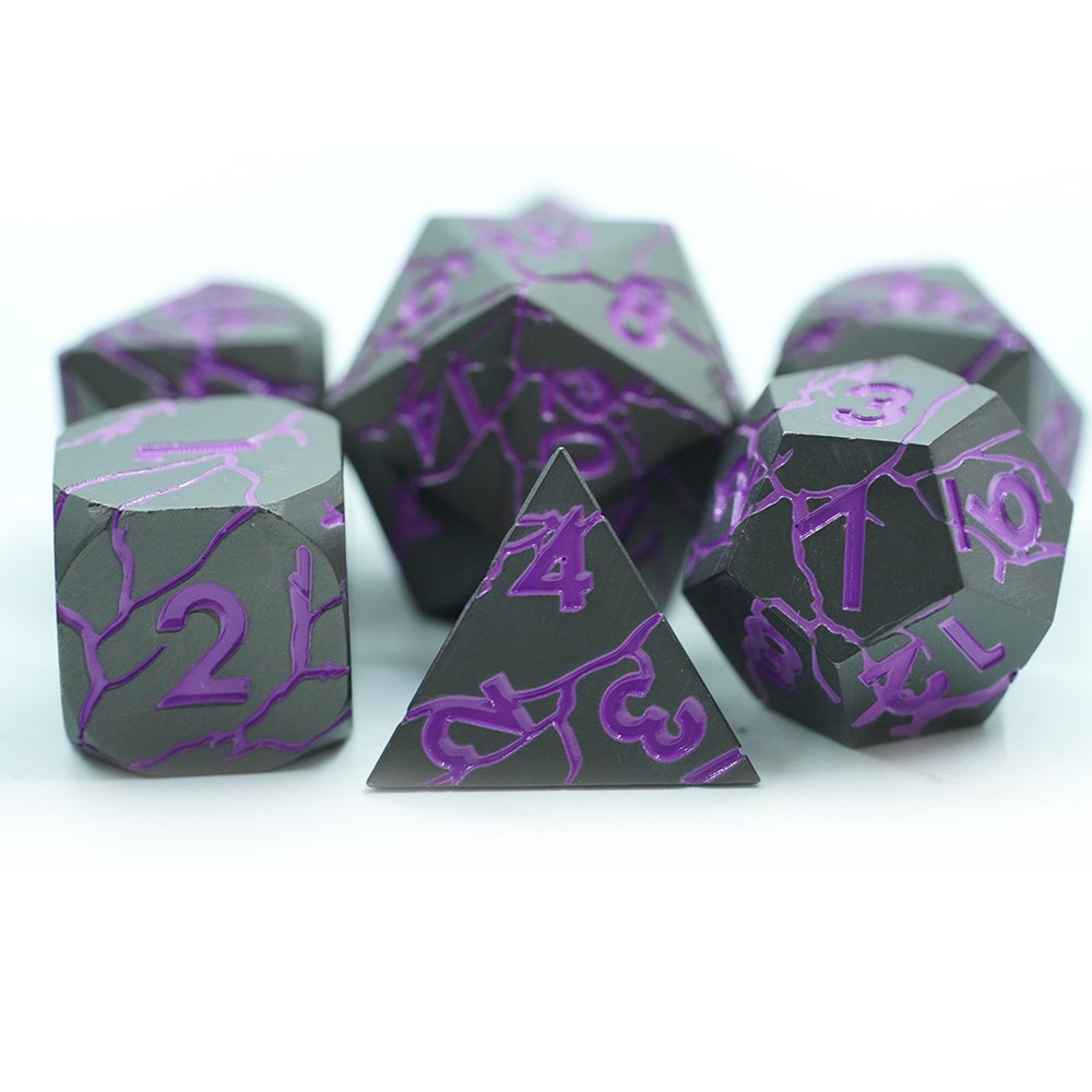 Yushun Customized Zinc Alloy D20 D6 Crack Metal Sharp Purple Throwing Dice For Games