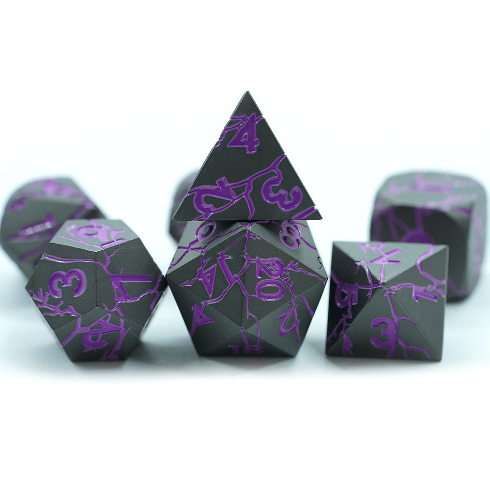 Yushun Customized Zinc Alloy D20 D6 Crack Metal Sharp Purple Throwing Dice For Games