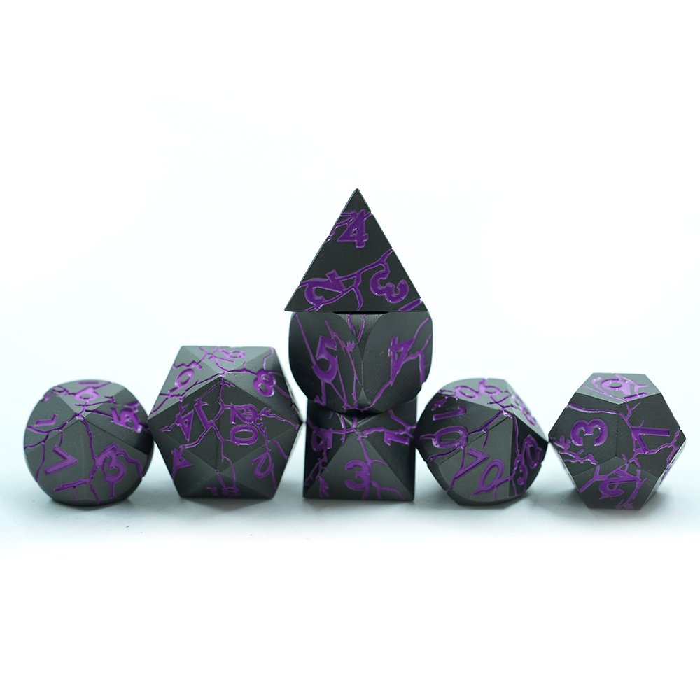 Yushun Customized Zinc Alloy D20 D6 Crack Metal Sharp Purple Throwing Dice For Games