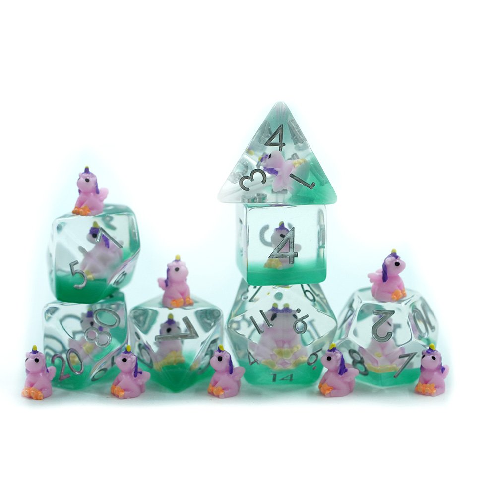 Customized Polyhedral Dnd Pink Unicorn Inside Dice Resin Dice For Dragon And Dungeon Tabletop Games