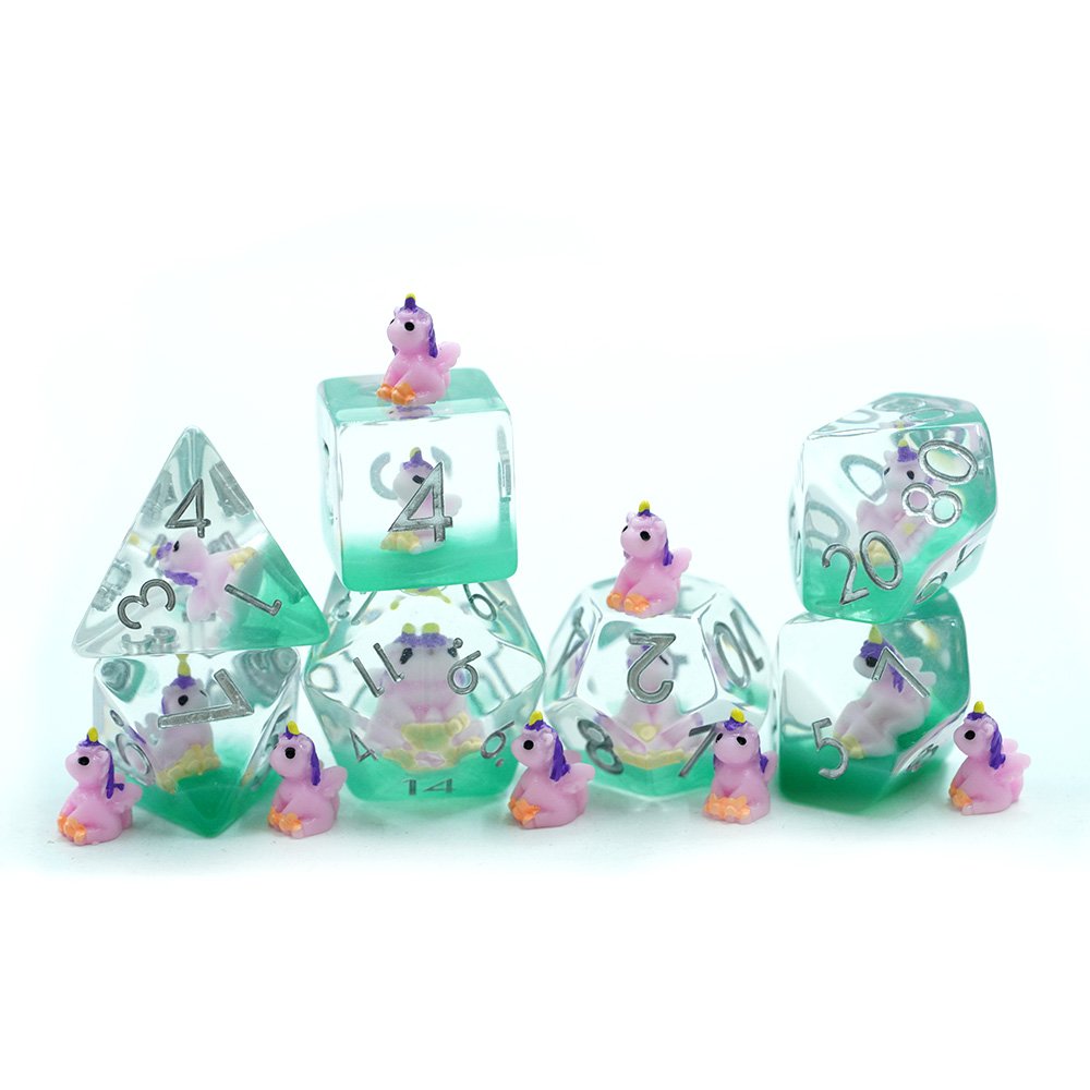 Customized Polyhedral Dnd Pink Unicorn Inside Dice Resin Dice For Dragon And Dungeon Tabletop Games