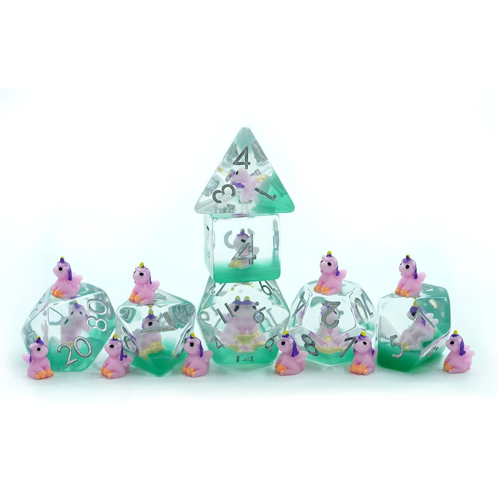 Customized Polyhedral Dnd Pink Unicorn Inside Dice Resin Dice For Dragon And Dungeon Tabletop Games