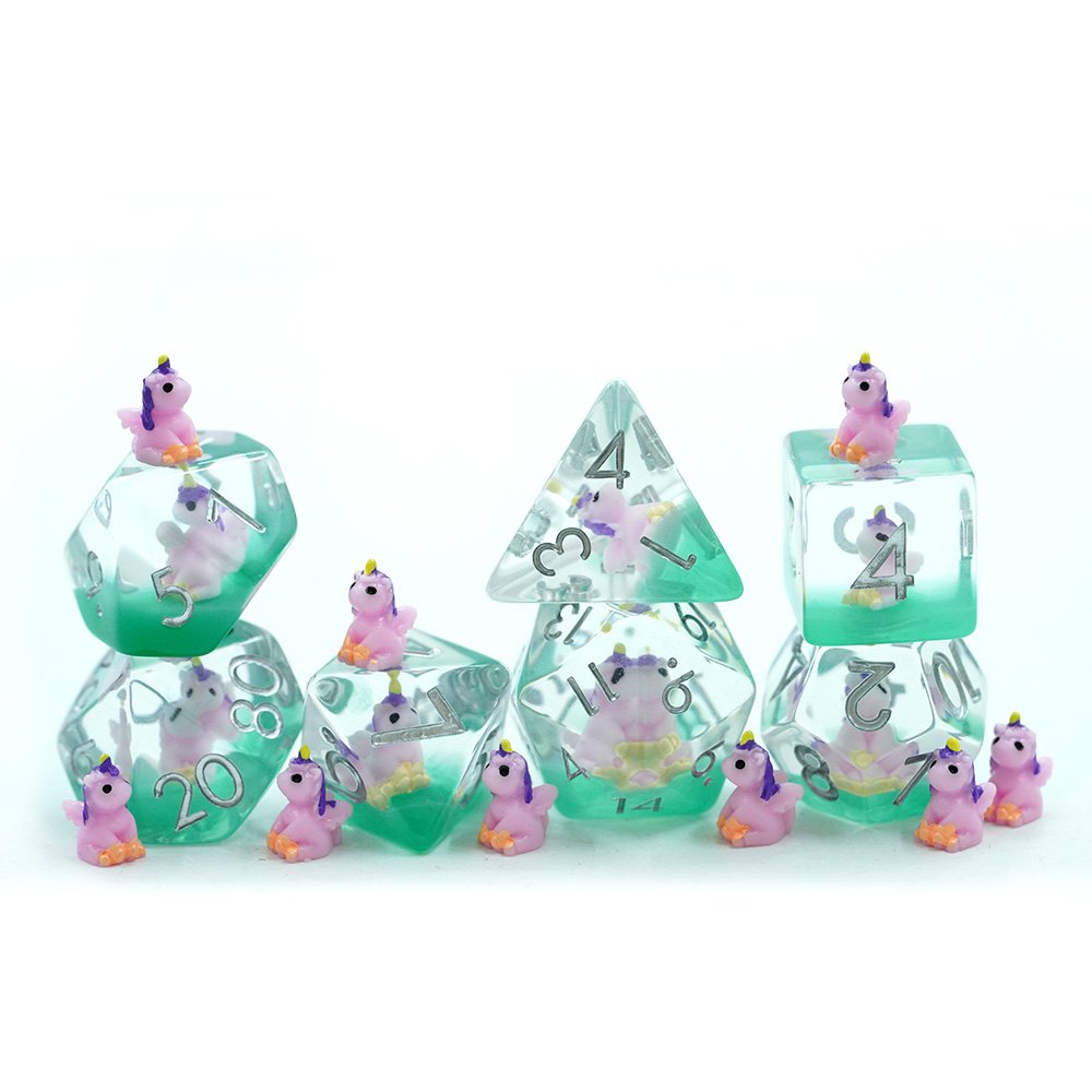 Customized Polyhedral Dnd Pink Unicorn Inside Dice Resin Dice For Dragon And Dungeon Tabletop Games