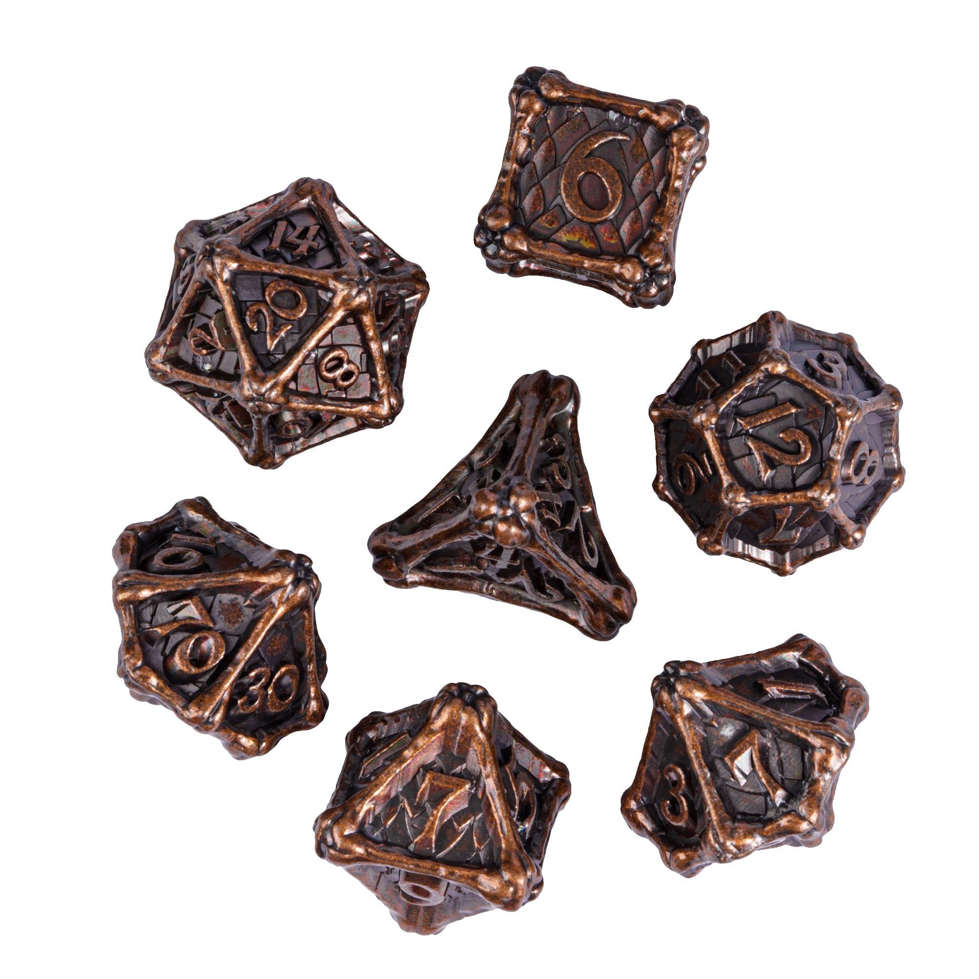 Udixi Custom Dragon Bones Metal Dice with Metal Box Dungeons & Dragons dice role playing game dice set