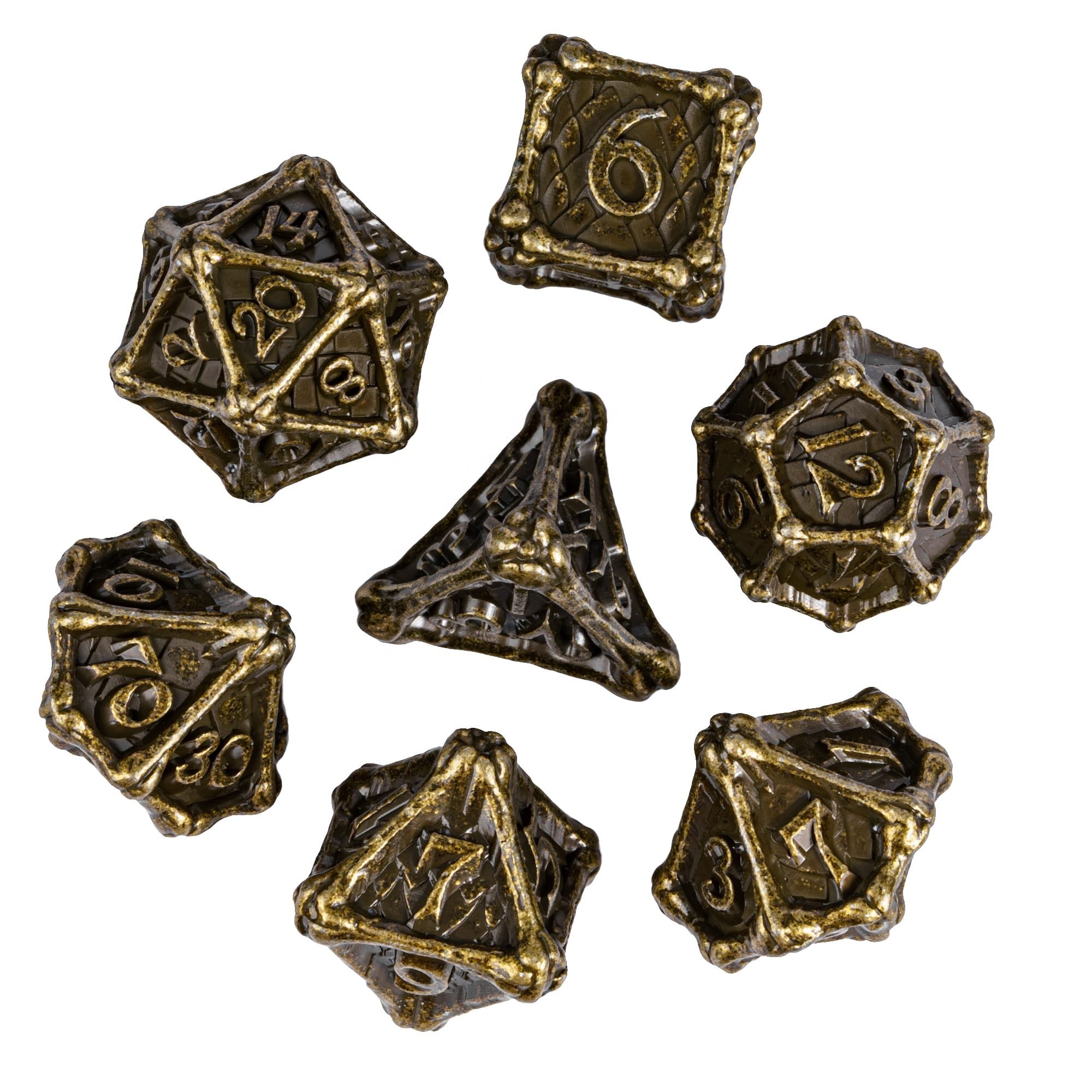 Udixi Custom Dragon Bones Metal Dice with Metal Box Dungeons & Dragons dice role playing game dice set