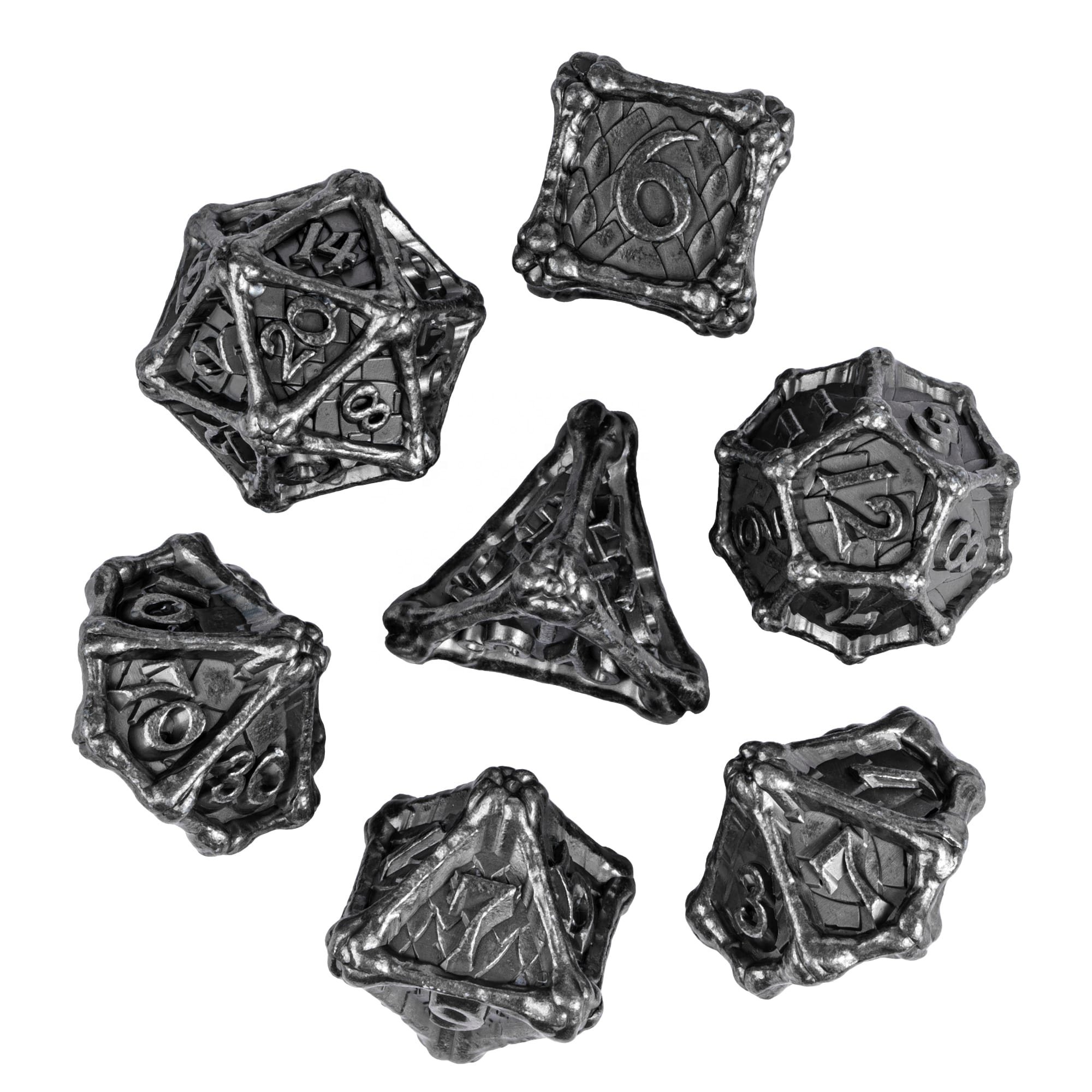 Udixi Custom Dragon Bones Metal Dice with Metal Box Dungeons & Dragons dice role playing game dice set