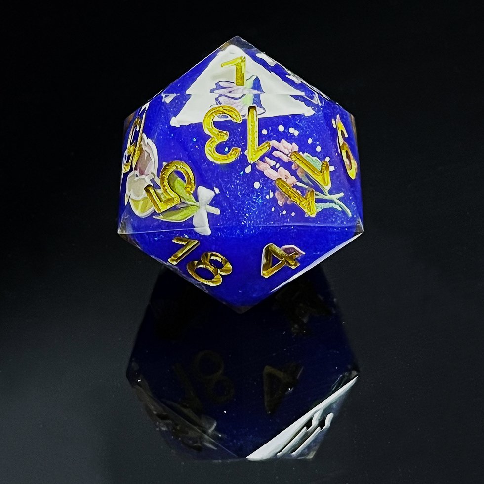 2024 Sharp Edge Dice For Dungeons And Dragons blue and white porcelain flowers and butterfly layered Resin Polyhedral Dice Set