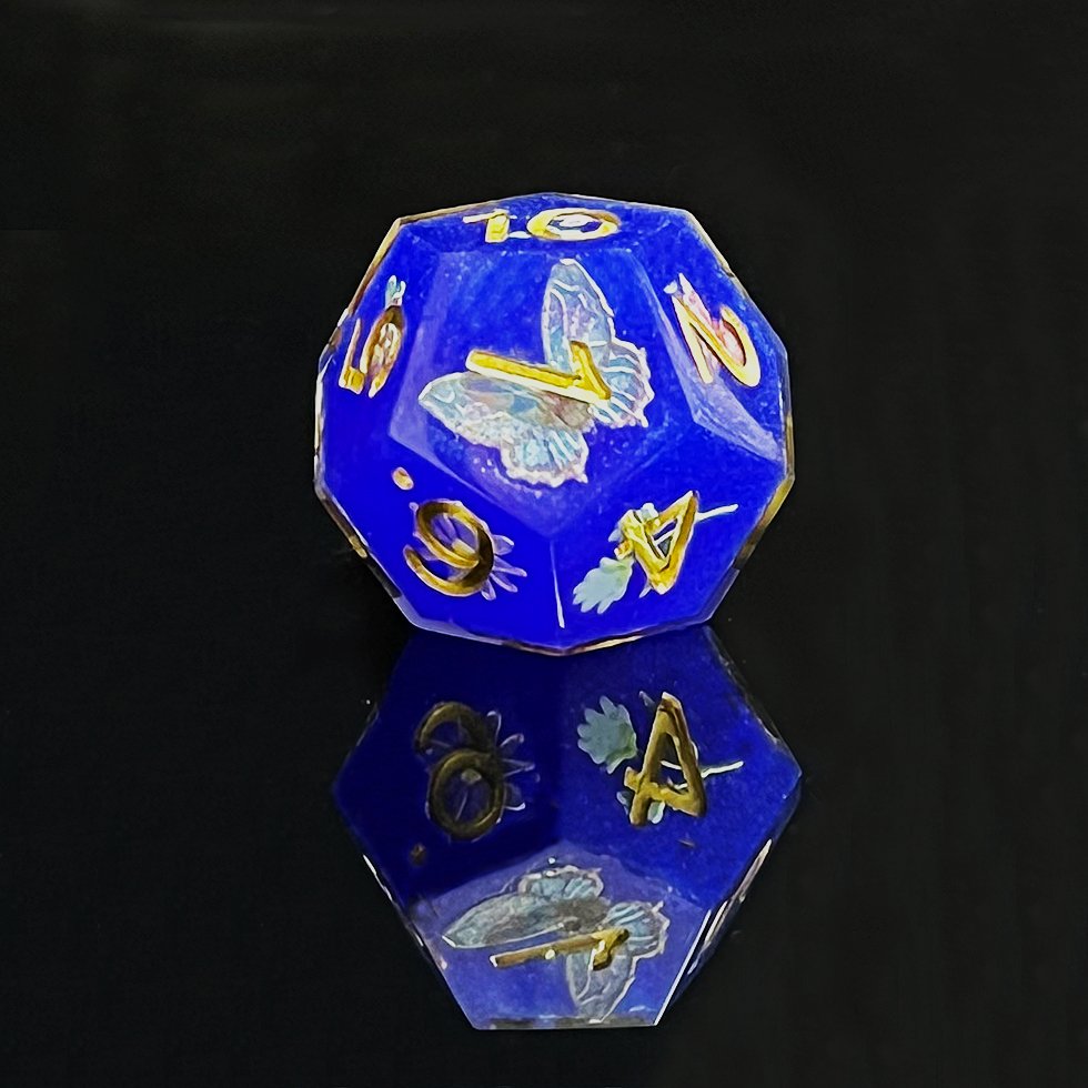 2024 Sharp Edge Dice For Dungeons And Dragons blue and white porcelain flowers and butterfly layered Resin Polyhedral Dice Set