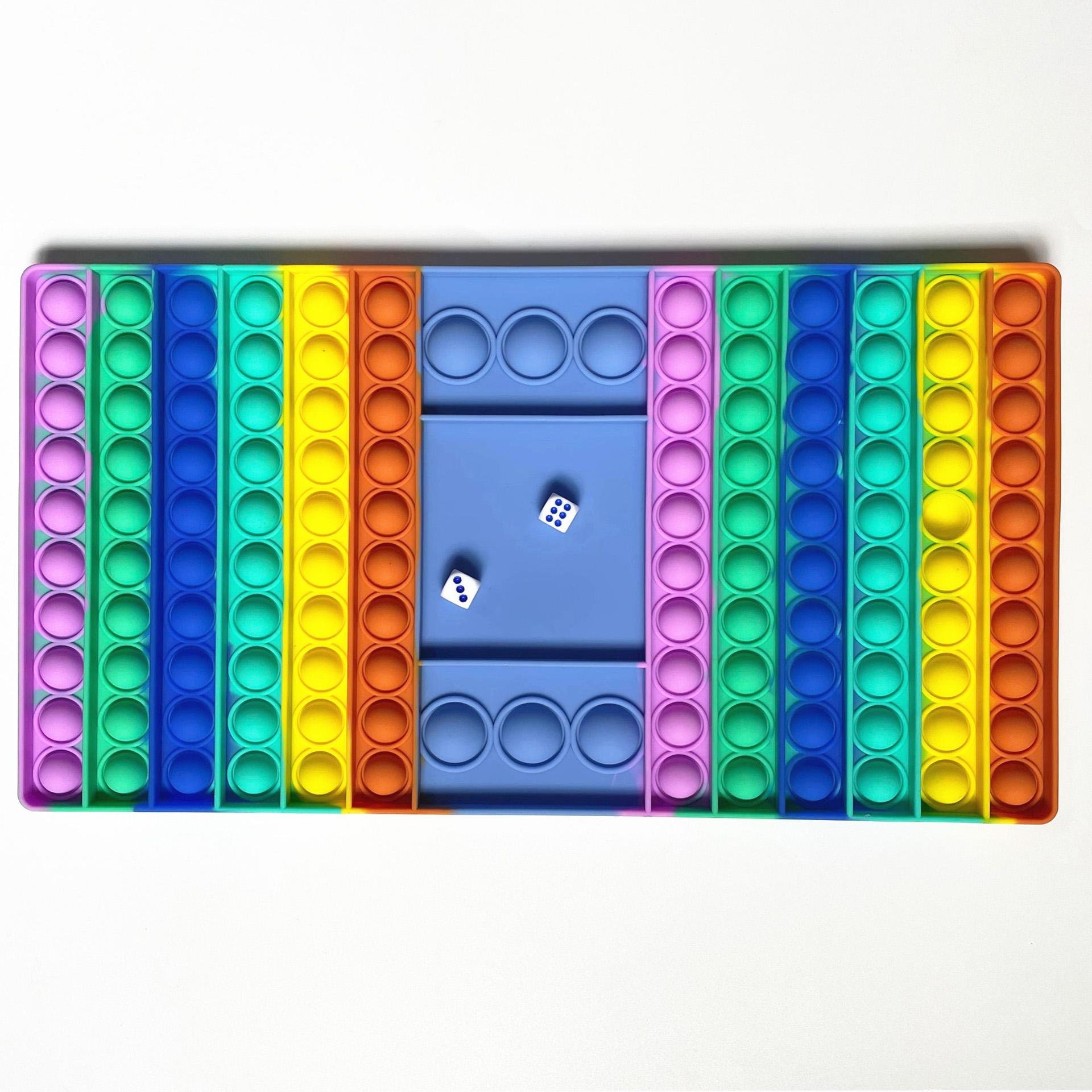 Fidget Chess Board Game Rainbow Game Chess Board with Dice Large Bubble Popping Sensory Toy for Kids and Adults