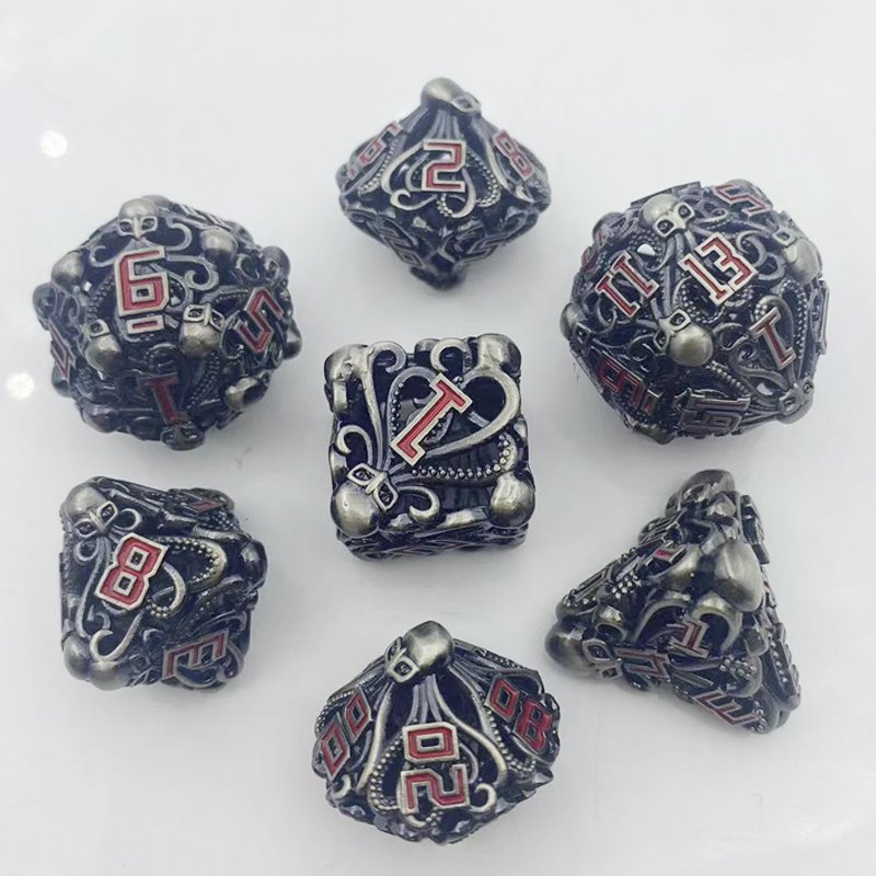 COC Polyhedron Metal Hollow Dice DND Dungeons & Dragons Board Game Skull Unique Polyhedron Shape for Enhanced Gameplay