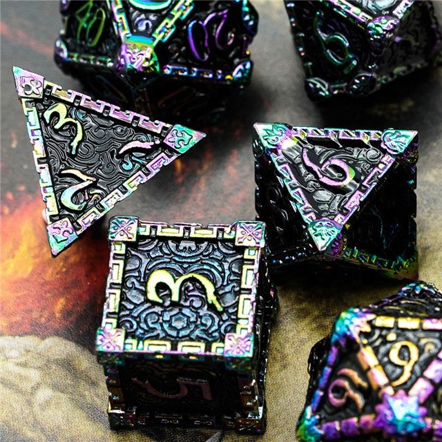 Udixi Polyhedral Metal Game 7Pcs Dungeons and Dragons RPG custom logo dice set Rainbow Black