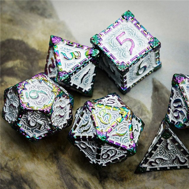 Udixi Polyhedral Metal Game 7Pcs Dungeons and Dragons RPG custom logo dice set Rainbow Black