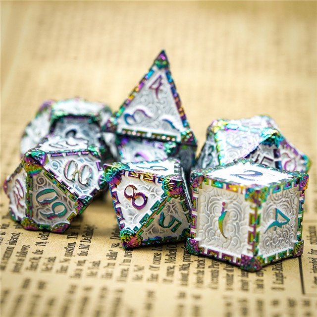 Udixi Polyhedral Metal Game 7Pcs Dungeons and Dragons RPG custom logo dice set Rainbow Black