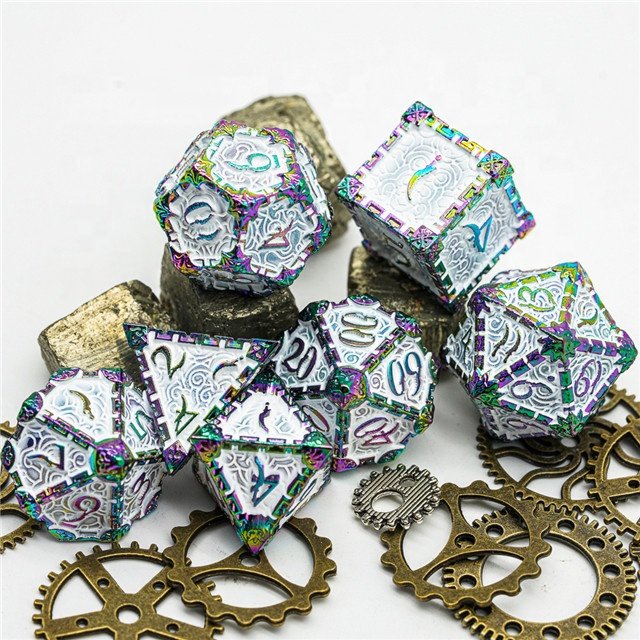 Udixi Polyhedral Metal Game 7Pcs Dungeons and Dragons RPG custom logo dice set Rainbow Black