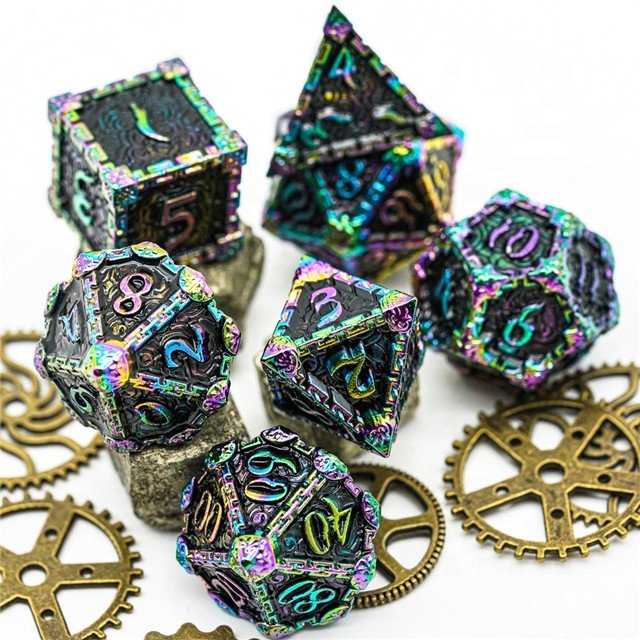 Udixi Polyhedral Metal Game 7Pcs Dungeons and Dragons RPG custom logo dice set Rainbow Black