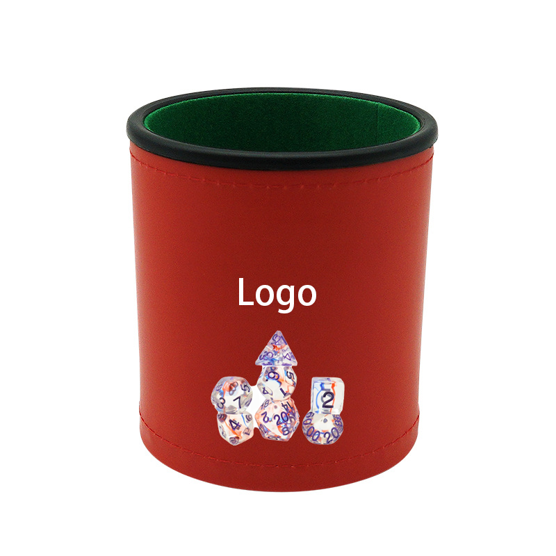 Customized Silent Dice Cup Leather Flocked Black Red Dice Cup with Custom Embossed Logo