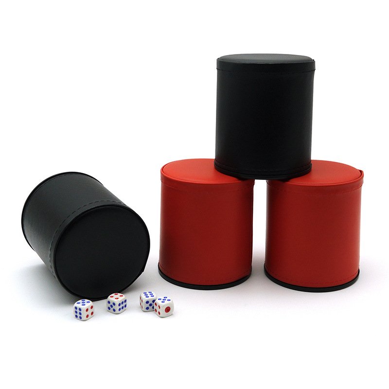 Customized Silent Dice Cup Leather Flocked Black Red Dice Cup with Custom Embossed Logo
