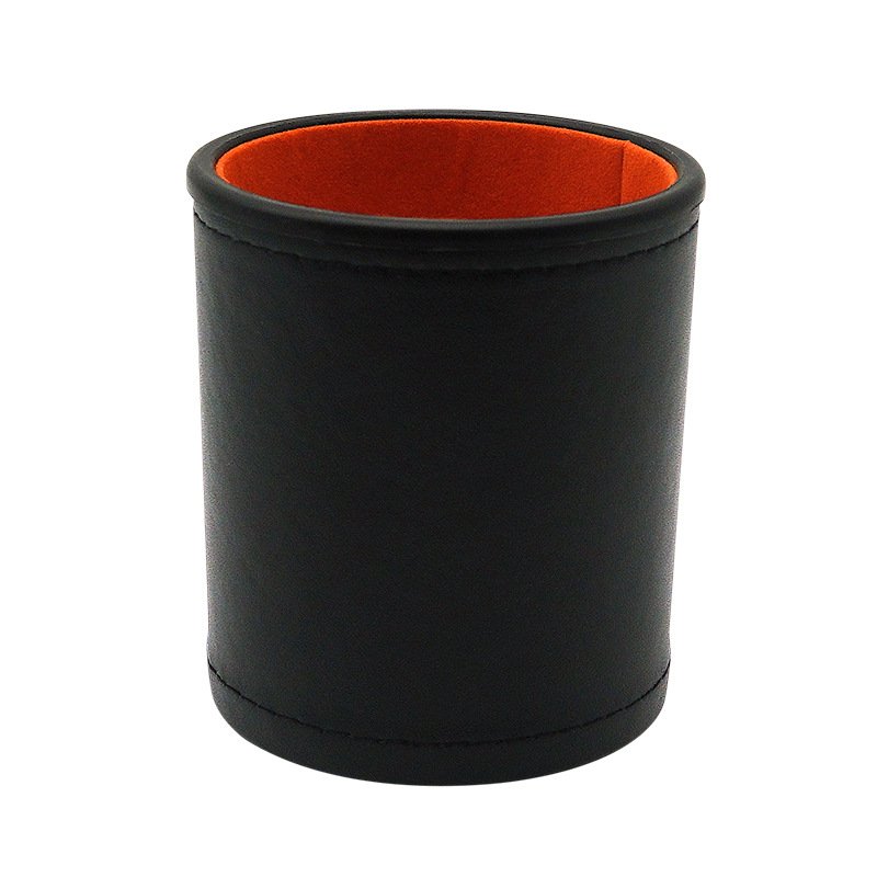 Customized Silent Dice Cup Leather Flocked Black Red Dice Cup with Custom Embossed Logo