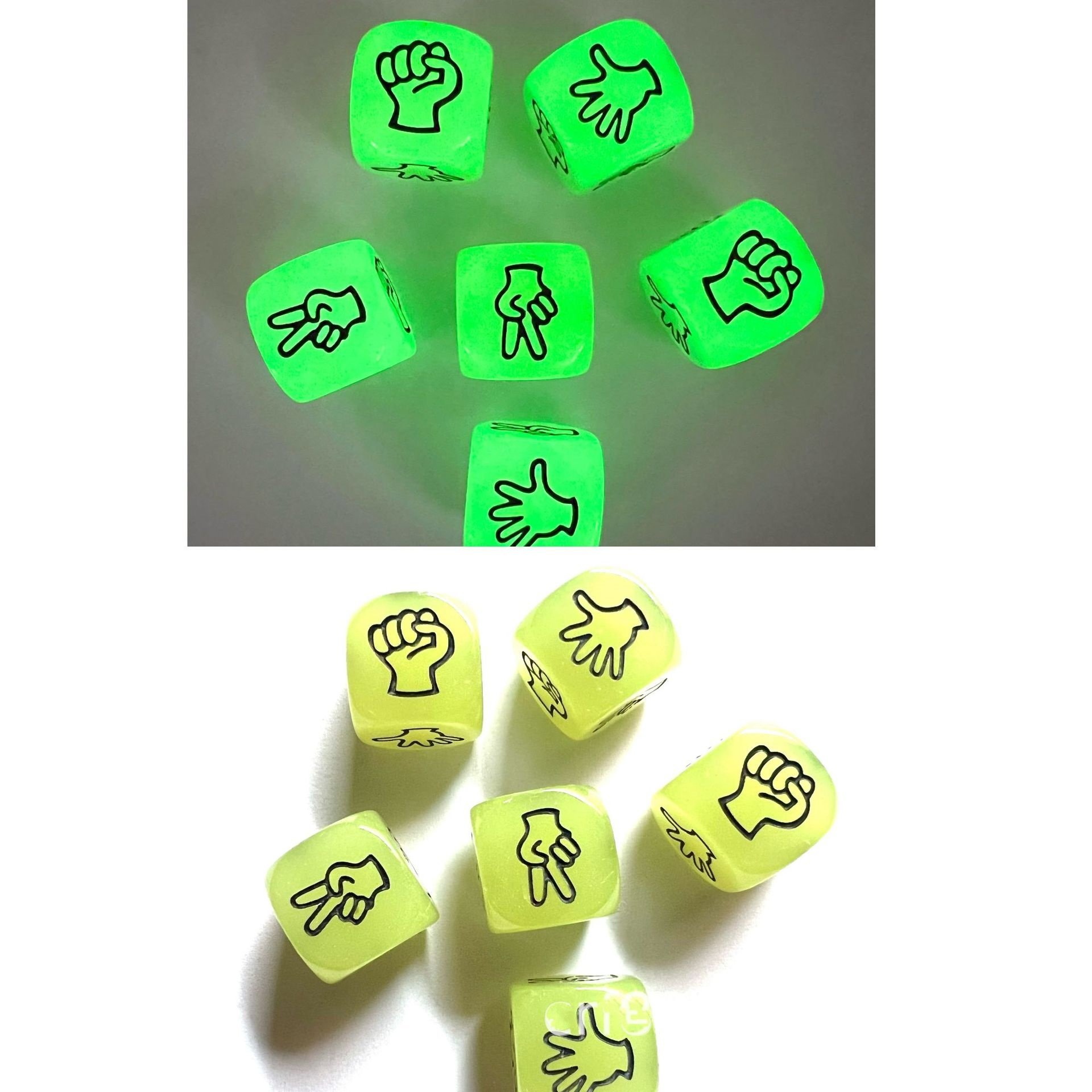 Custom Glow-in-the-Dark D6 Acrylic Dice 20MM Transparent Luminous Rock Paper Scissors Board Game Entertainment