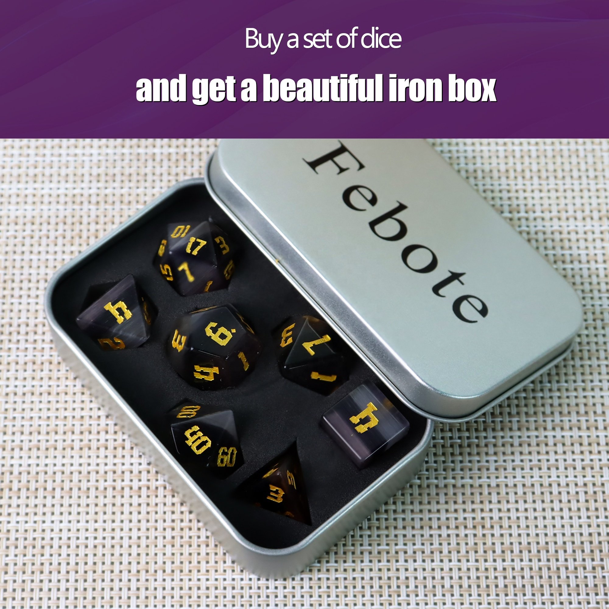 Factory Wholesale D&D Gemstone Red Black White Tri-colors Cat Eye Glass DND Dice Set For Dungeons And Dragons RPG