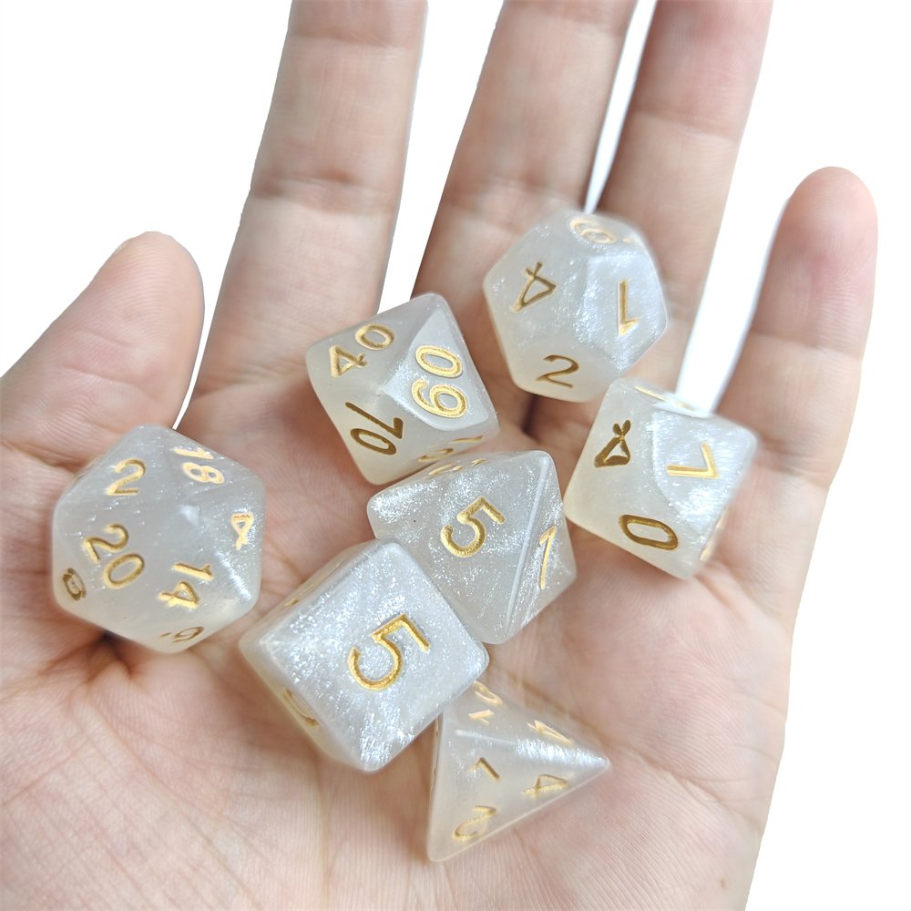 Polyhedral Acrylic Dice Set Custom Wholesale D4, D6, D8, D10, D%, D12,D20 DND Glitter Dice for Dungeons and Dragons Table Game