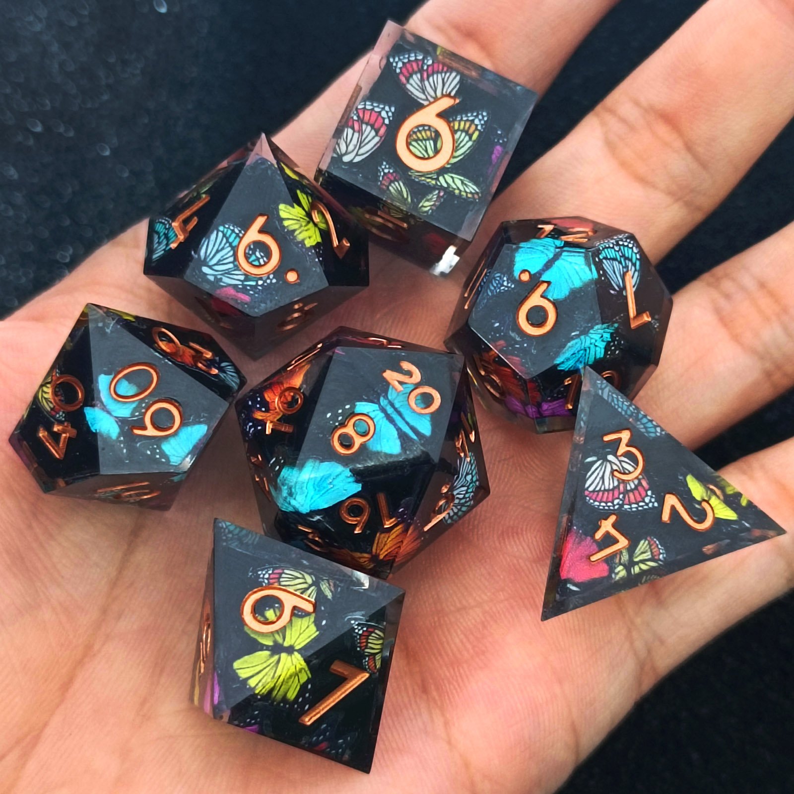 Unique Colourful Butterfly Resin Dice Colourful 20mm Roleplay Dice Game DND Resin Dice