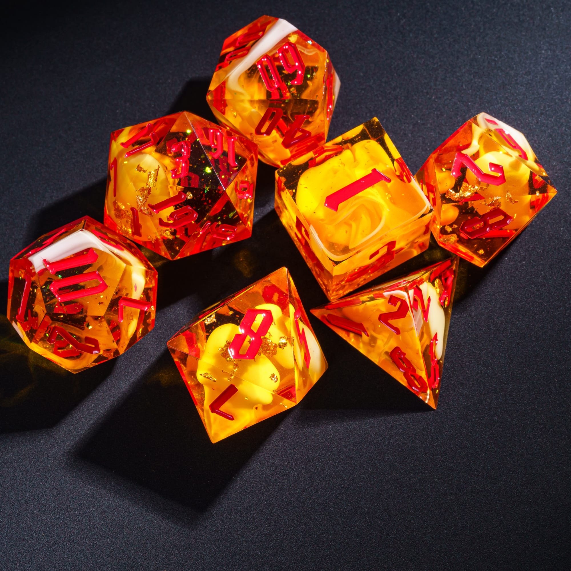 Udixi Custom Handmade Sharp Swirl Gold Foil resin dice Dice Dungeons and Dragons DND board game Dice Set