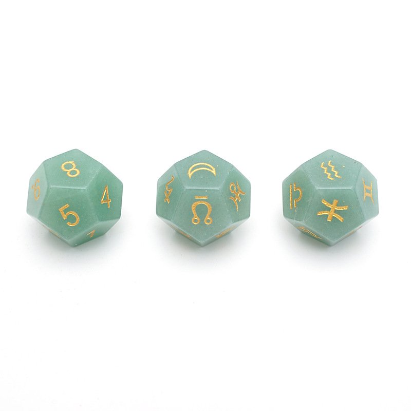 New Green Aventurine Astrology Dice Zodiac Signs Dice for Divination Board Game 3pcs 12 Sides Natural Gemstone Rune Dice