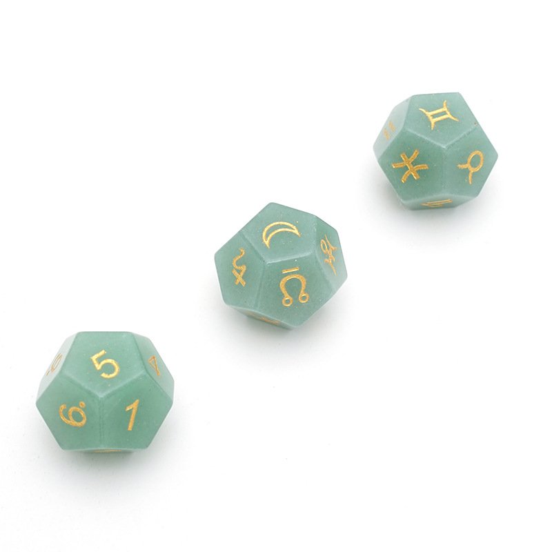 New Green Aventurine Astrology Dice Zodiac Signs Dice for Divination Board Game 3pcs 12 Sides Natural Gemstone Rune Dice