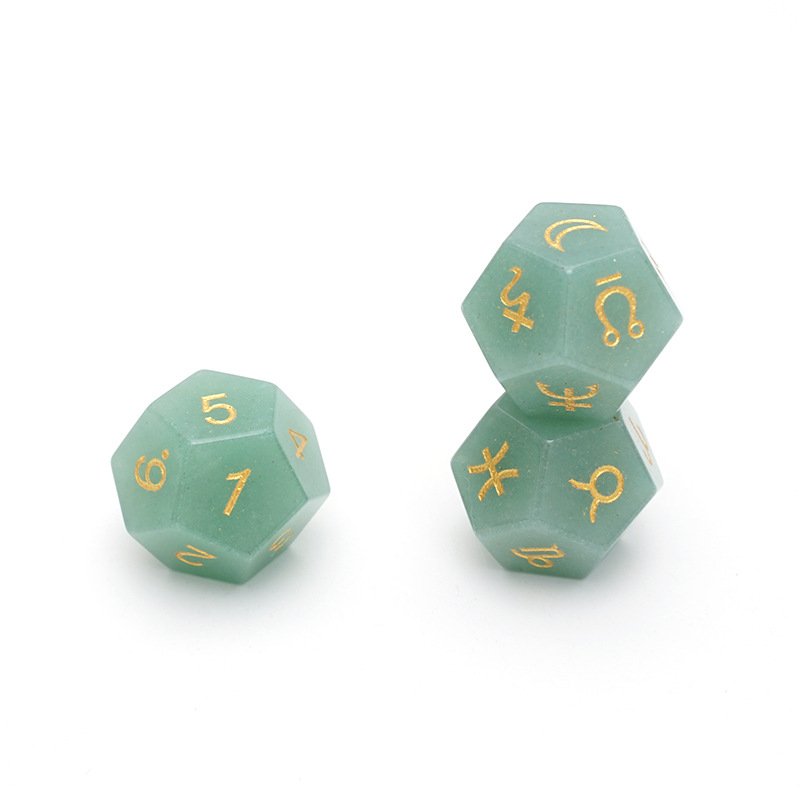 New Green Aventurine Astrology Dice Zodiac Signs Dice for Divination Board Game 3pcs 12 Sides Natural Gemstone Rune Dice