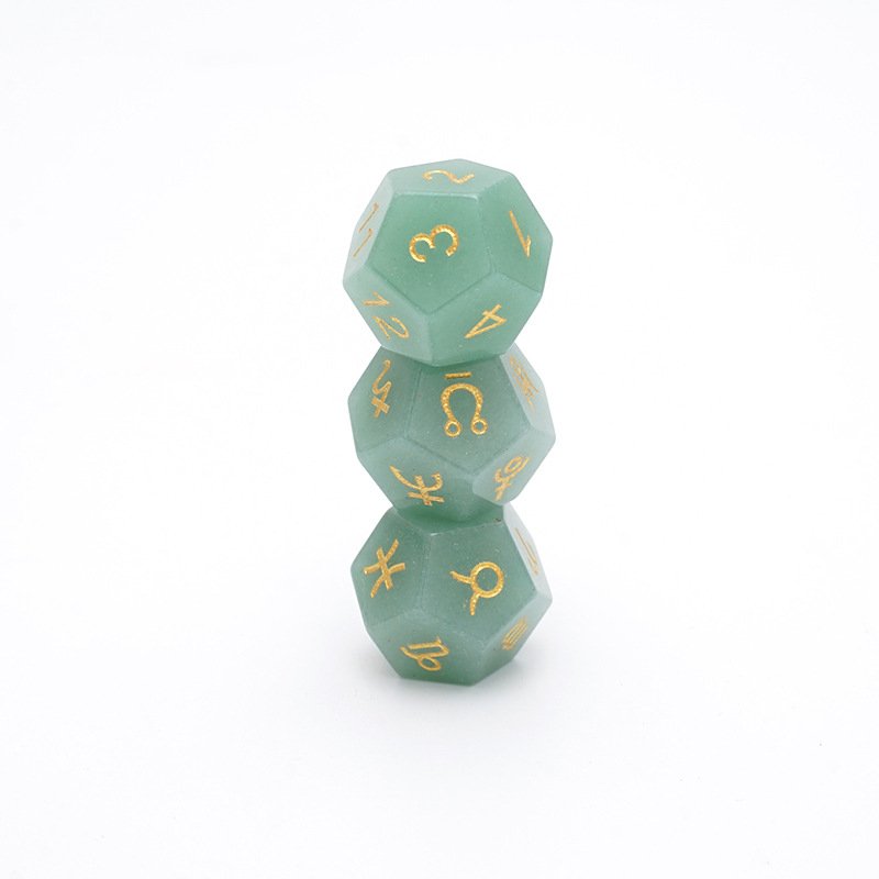 New Green Aventurine Astrology Dice Zodiac Signs Dice for Divination Board Game 3pcs 12 Sides Natural Gemstone Rune Dice