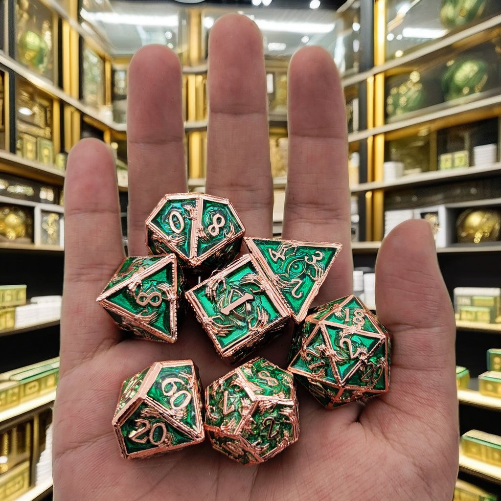 Mini Planet Wholesale RPG Board Games Set Handmade 7pcs Polyhedral Copper Metal Dice Custom Logo DND MTG Players Hollow Style