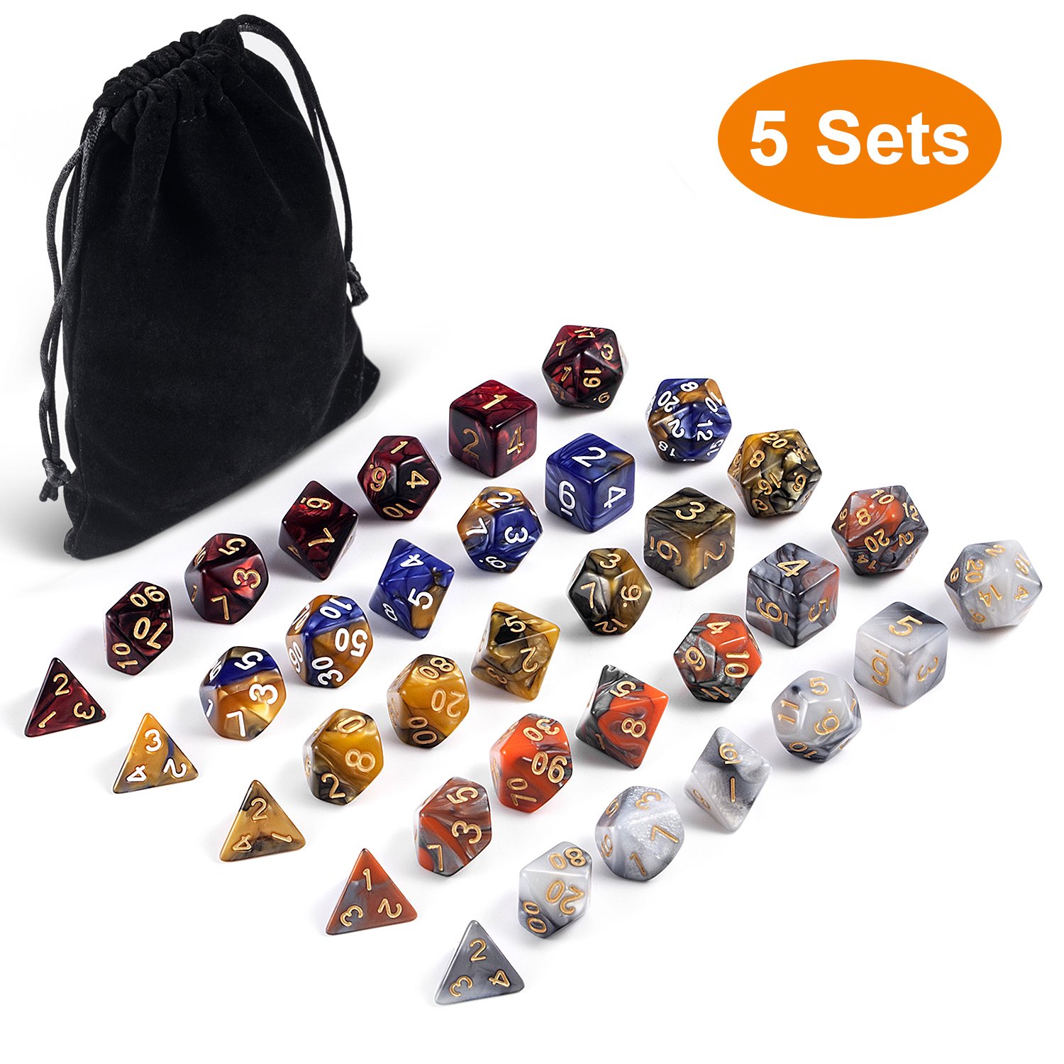 Hot sale DND Dice Sets 5*7PCS Acrylic double color Dice with Free Pouch for Dungeons and Dragons RPG D&D RPG MTG Table Games