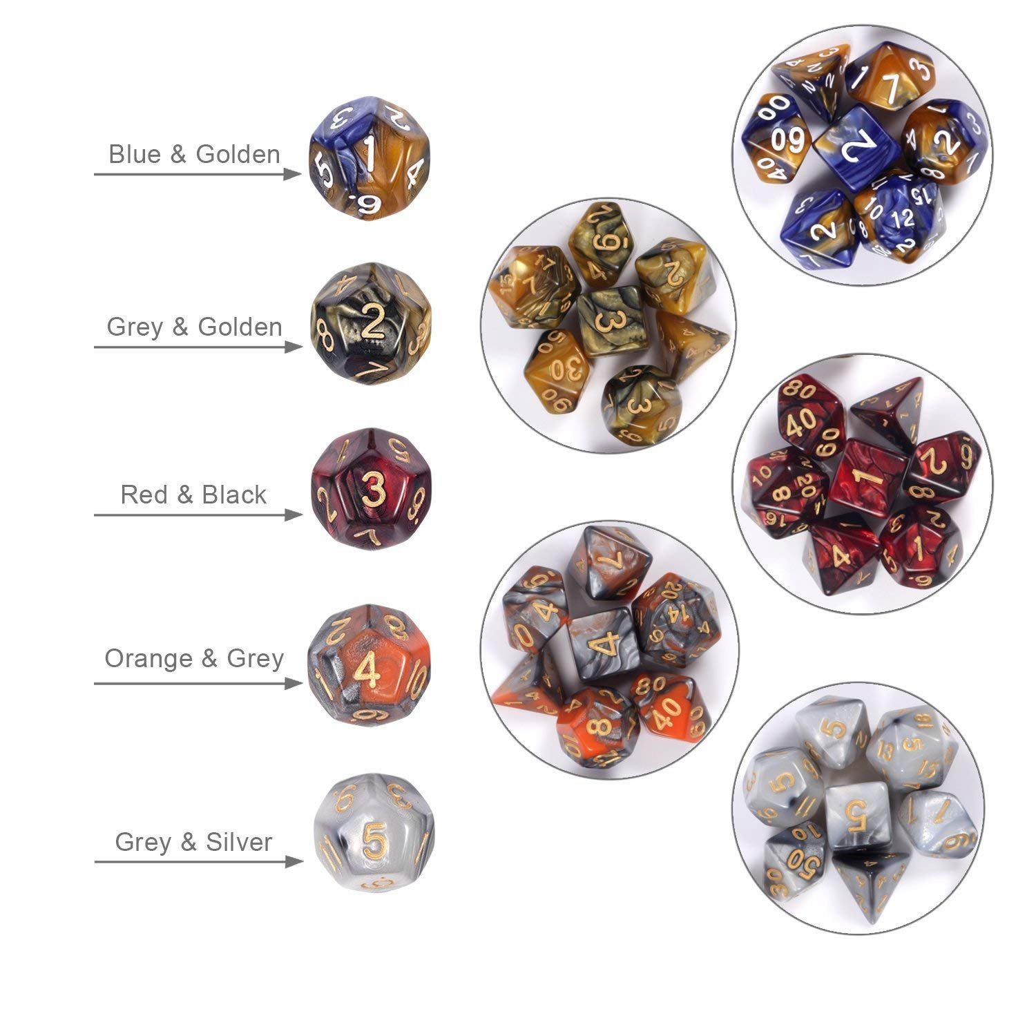 Hot sale DND Dice Sets 5*7PCS Acrylic double color Dice with Free Pouch for Dungeons and Dragons RPG D&D RPG MTG Table Games