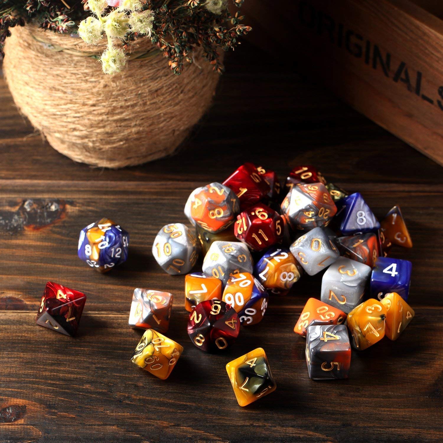 Hot sale DND Dice Sets 5*7PCS Acrylic double color Dice with Free Pouch for Dungeons and Dragons RPG D&D RPG MTG Table Games