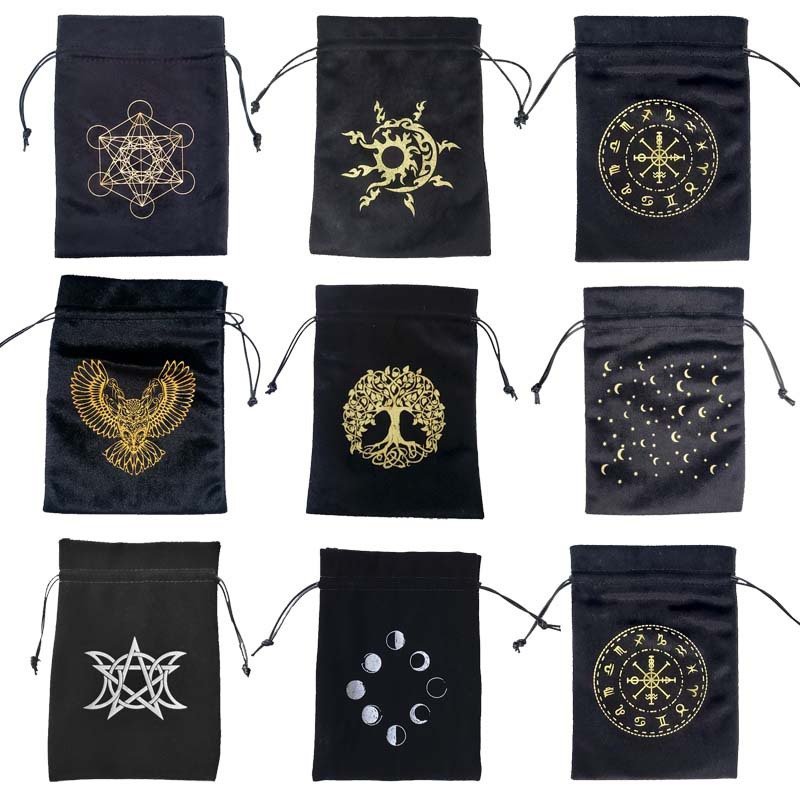 Velvet Animals Tarots Sun Wicca Oracle Cards Small Storage Bag Pouch Runes Witch Divination Jewelry Dice Bag