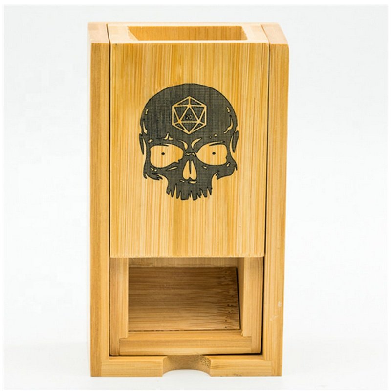 Udixi Custom Logo DND Bamboo Wood Dice Tower with Tray DND Dice Rolling Tower Dice Box