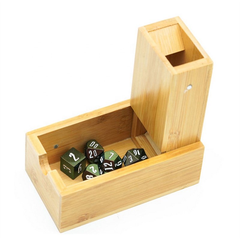 Udixi Custom Logo DND Bamboo Wood Dice Tower with Tray DND Dice Rolling Tower Dice Box