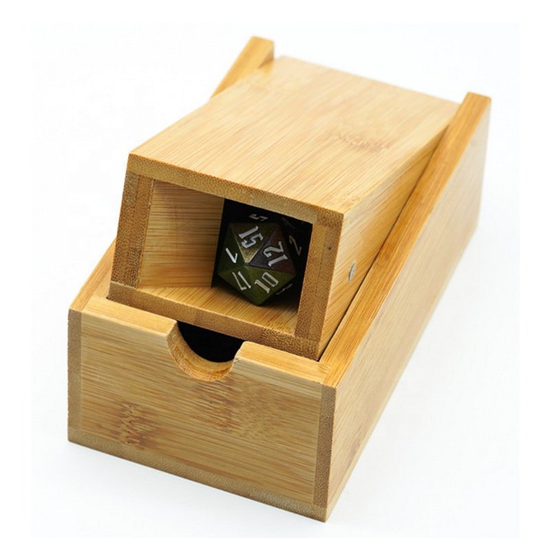 Udixi Custom Logo DND Bamboo Wood Dice Tower with Tray DND Dice Rolling Tower Dice Box