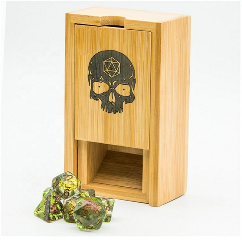 Udixi Custom Logo DND Bamboo Wood Dice Tower with Tray DND Dice Rolling Tower Dice Box