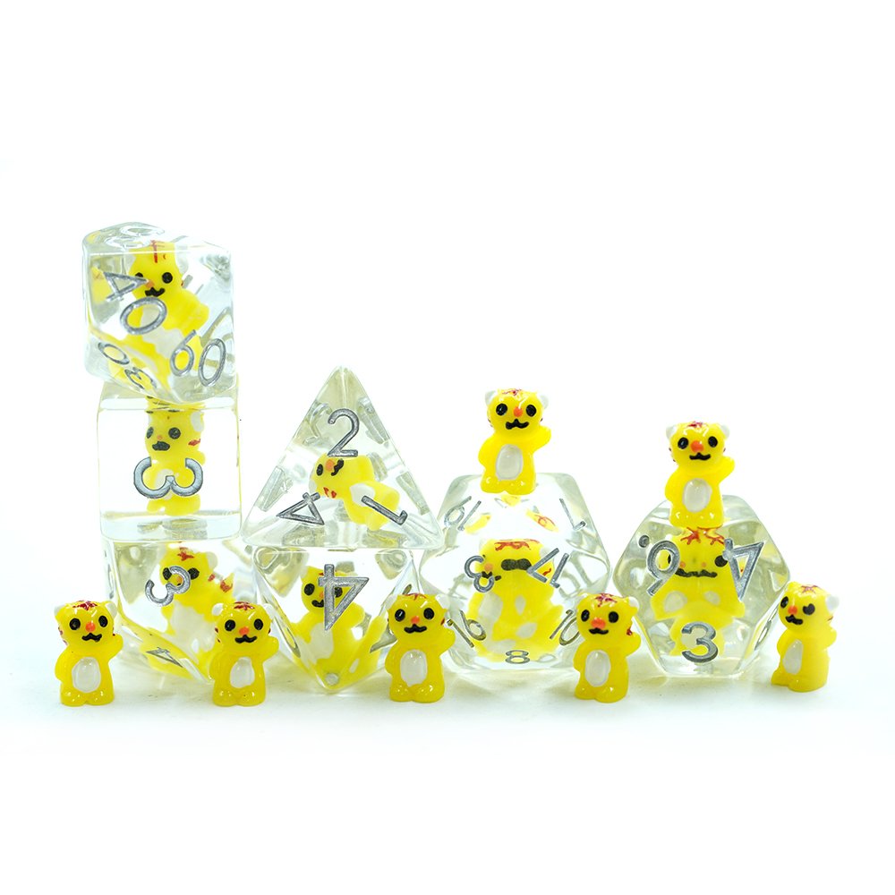 Cute Yellow tiger Polyhedral Dnd Liquid Core Resin Dice Set For Board Game