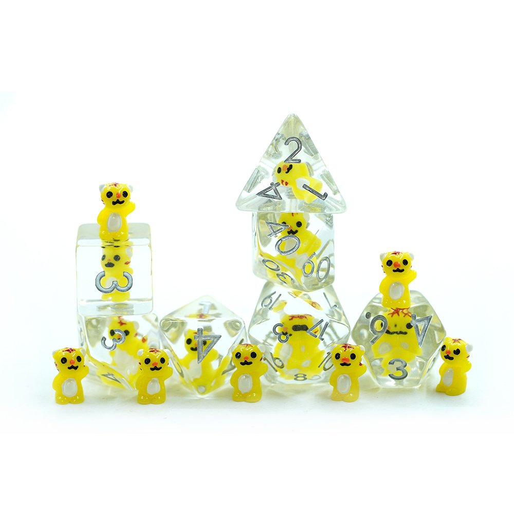 Cute Yellow tiger Polyhedral Dnd Liquid Core Resin Dice Set For Board Game