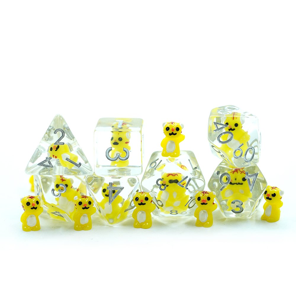 Cute Yellow tiger Polyhedral Dnd Liquid Core Resin Dice Set For Board Game