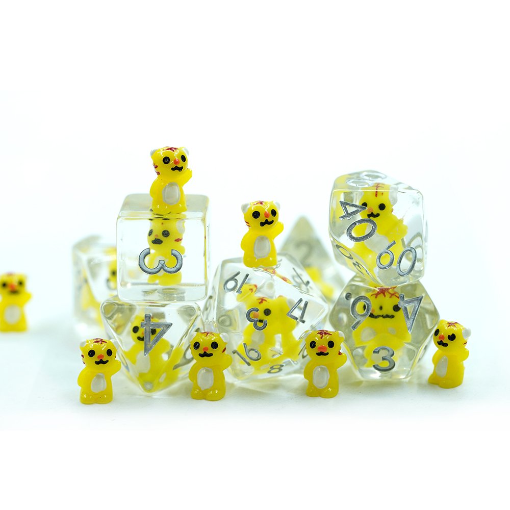 Cute Yellow tiger Polyhedral Dnd Liquid Core Resin Dice Set For Board Game