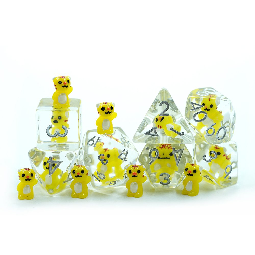Cute Yellow tiger Polyhedral Dnd Liquid Core Resin Dice Set For Board Game