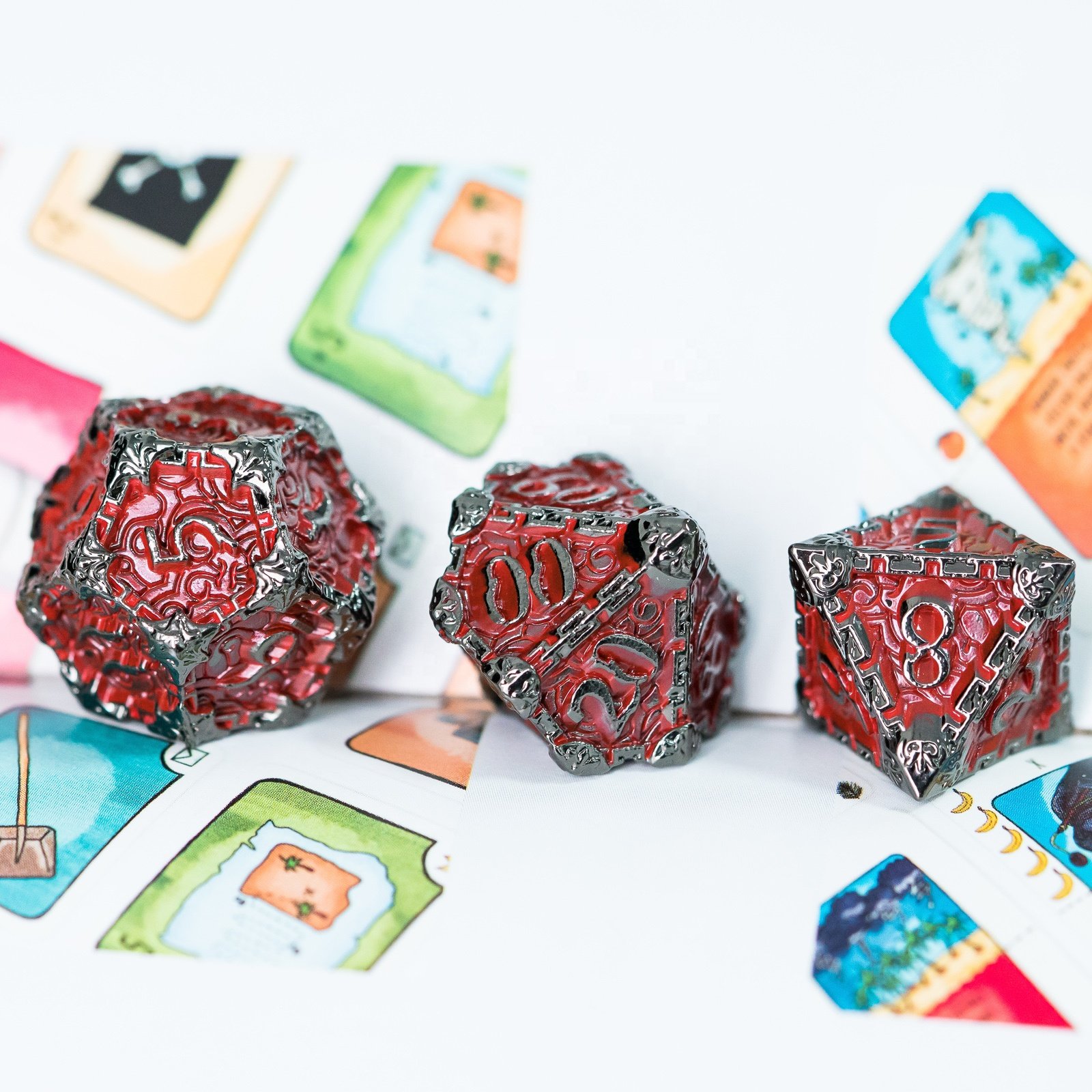 Udixi Polyhedral RPG Dungeons and Dragons custom logo red Metal Dice Set