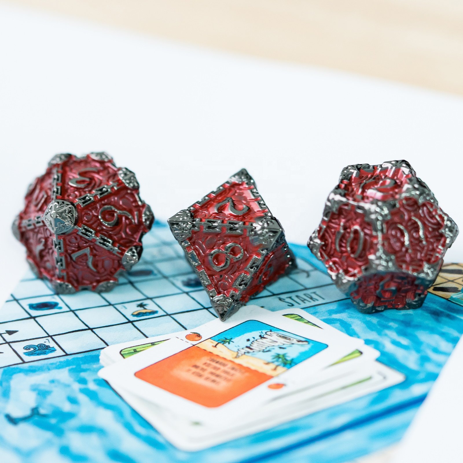 Udixi Polyhedral RPG Dungeons and Dragons custom logo red Metal Dice Set