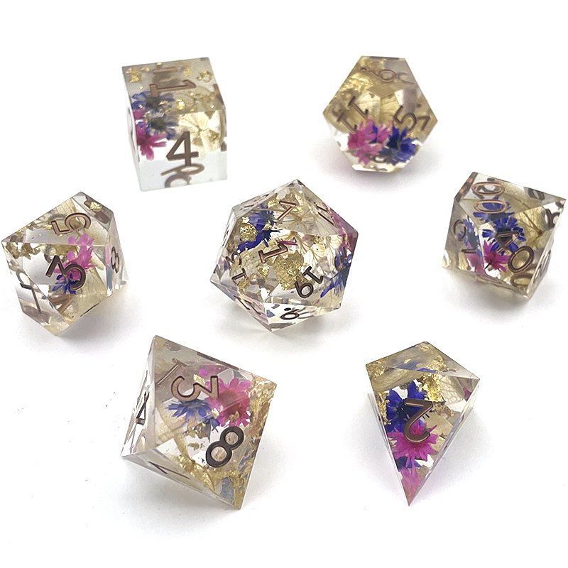 New polyhedral Dungeons & Dragons pointy corner resin flower dice set custom board game
