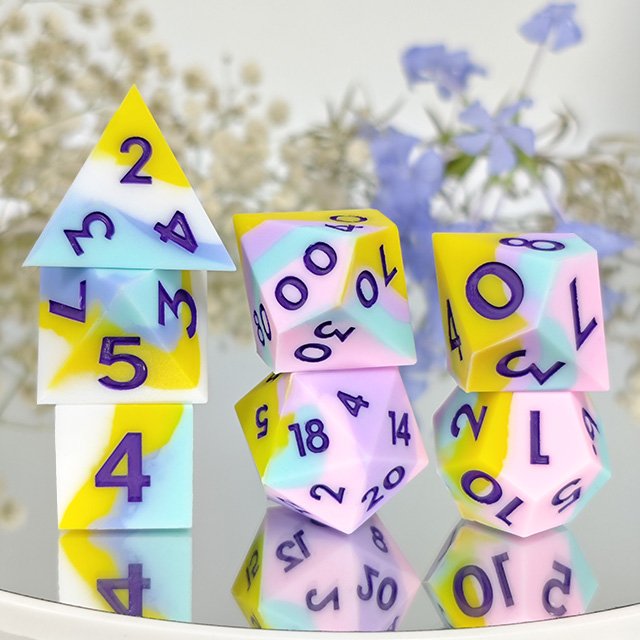 New Style Custom Silicone Mix Color Dice Silicone Polyhedral Dnd D4-D20 Dice Set Blend Color for RPG Games